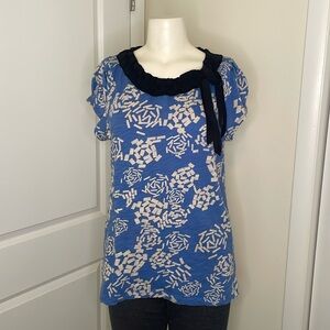 Anthropologie Little Yellow Button Blue Sleeveless Top XL